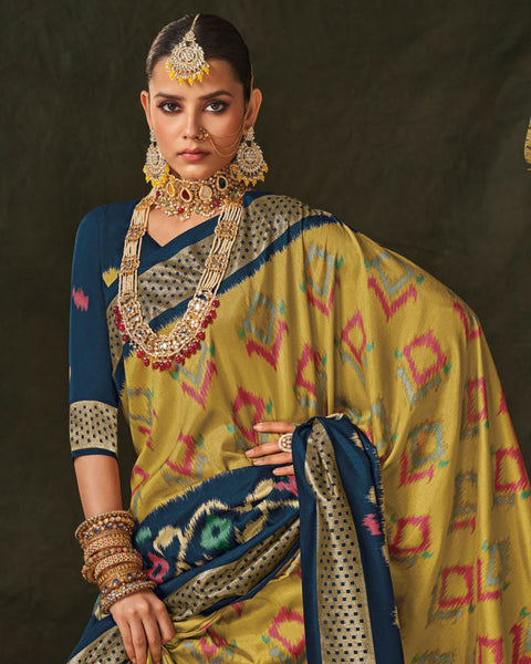 Turmeric Yellow Patola Print Soft Art Silk Saree With Foil Print