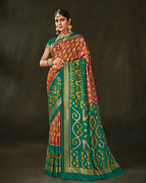 Brick Red Patola Print Soft Art Silk Saree With Foil Print