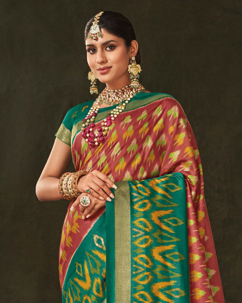 Brick Red Patola Print Soft Art Silk Saree With Foil Print