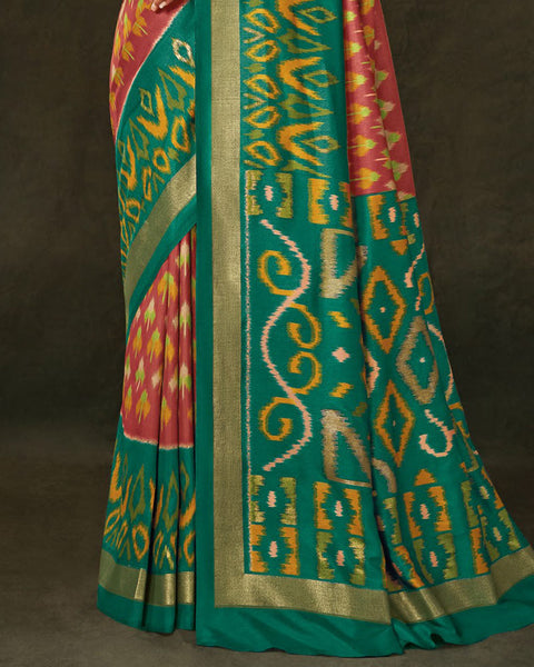 Brick Red Patola Print Soft Art Silk Saree With Foil Print