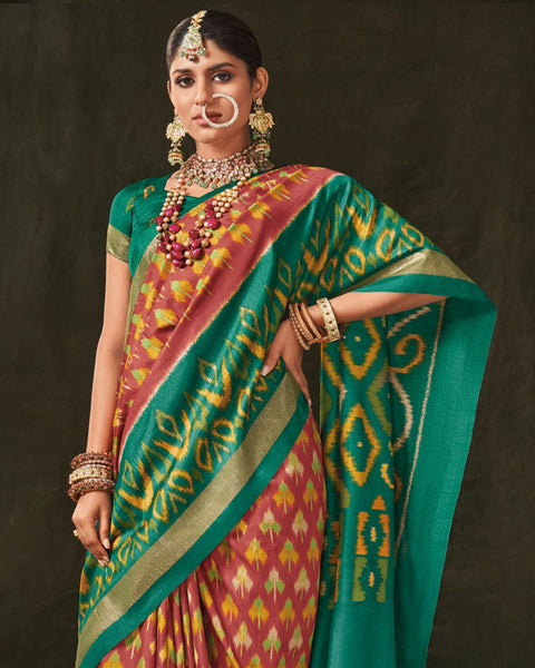 Brick Red Patola Print Soft Art Silk Saree With Foil Print