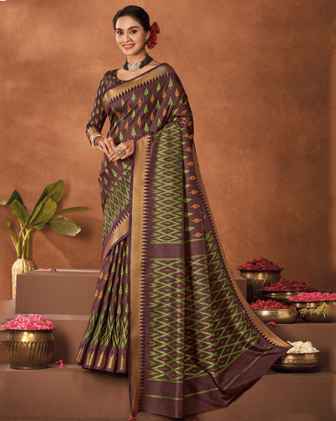 Congo Brown Patola Print Soft Art Silk Saree With Weaved Fancy Border