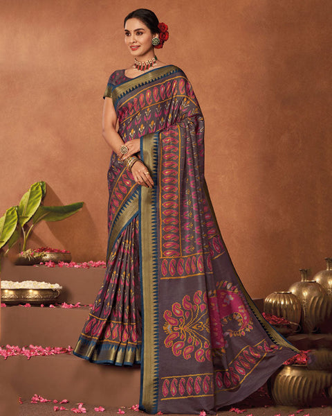 Don Jaun Brown Patola Print Soft Art Silk Saree With Weaved Fancy Border