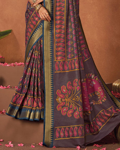 Don Jaun Brown Patola Print Soft Art Silk Saree With Weaved Fancy Border