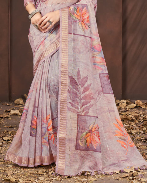 Mauve Printed Poly Cotton Designer Saree With Sequence Weaving Border