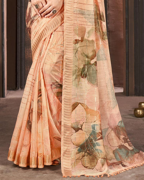 Maize Orange Printed Poly Cotton Designer Saree With Sequence Weaving Border