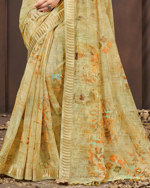 Pavlova Green Printed Poly Cotton Designer Saree With Sequence Weaving Border