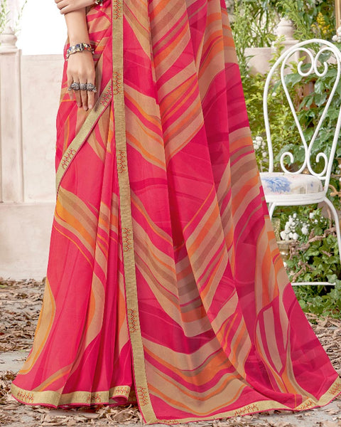 Amaranth Pink Printed Georgette Saree With Fancy Border