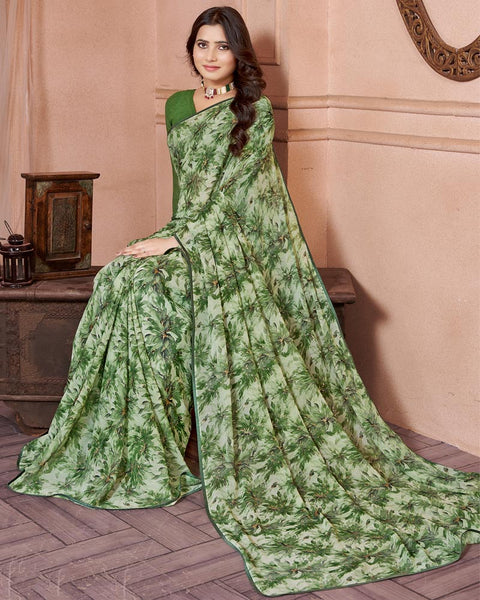 Pastel Green Printed Georgette Saree With Piping