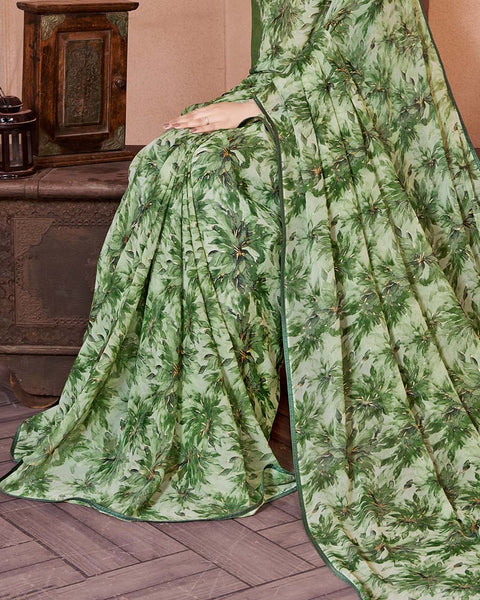 Pastel Green Printed Georgette Saree With Piping