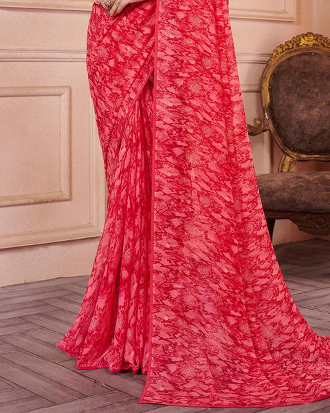 Alizarin Crimson Printed Georgette Saree With Piping