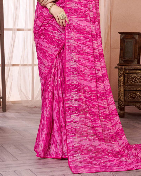 Hot Pink Printed Georgette Saree With Piping