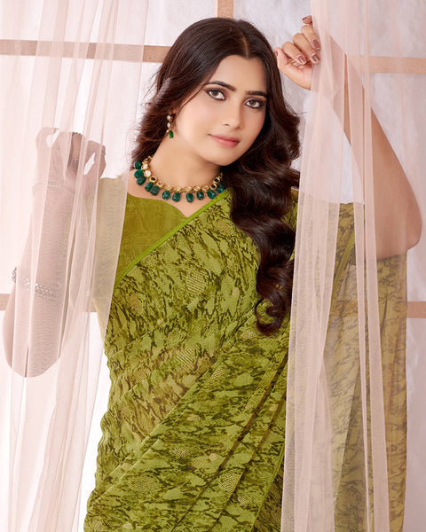 Light Mehandi Green Printed Georgette Saree With Piping