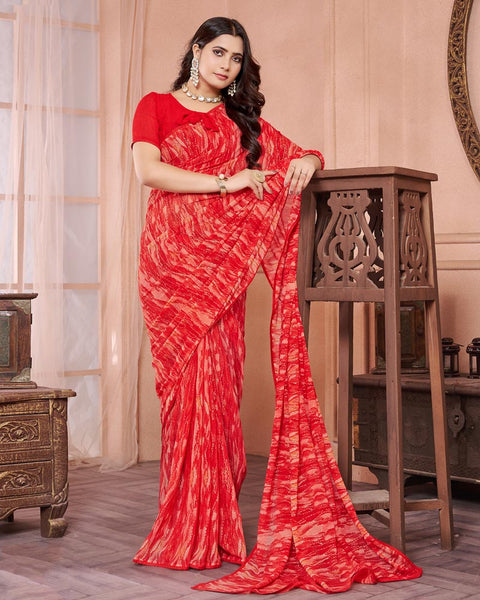 Pastel Red Printed Georgette Saree With Piping