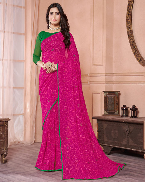 Rani Printed Georgette Saree With Piping
