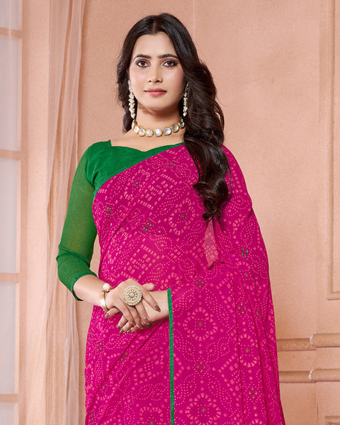 Rani Printed Georgette Saree With Piping