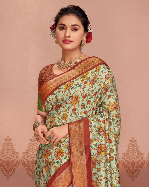 Sea Green Patola Print Soft Bhagalpuri Silk Saree With Weaved Fancy Border