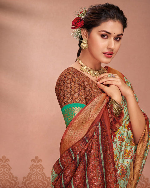 Sea Green Patola Print Soft Bhagalpuri Silk Saree With Weaved Fancy Border