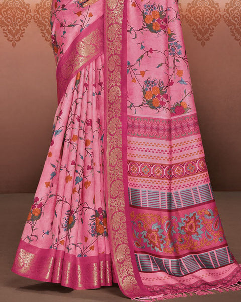 Deep Blush Pink Patola Print Soft Bhagalpuri Silk Saree With Weaved Fancy Border