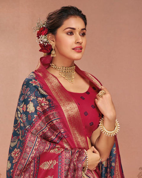 Fiord Blue Patola Print Soft Bhagalpuri Silk Saree With Weaved Fancy Border