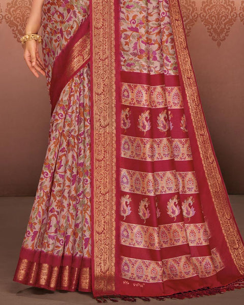 Persian Red Patola Print Soft Bhagalpuri Silk Saree With Weaved Fancy Border