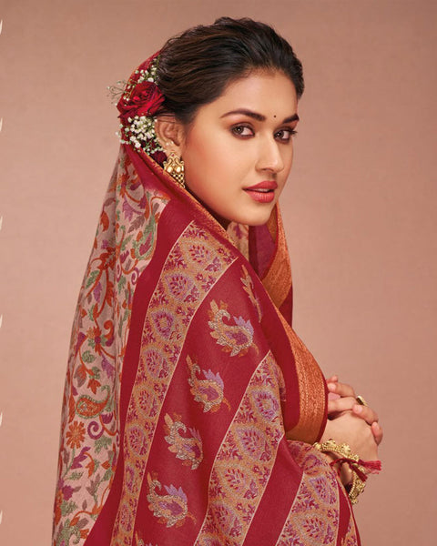 Persian Red Patola Print Soft Bhagalpuri Silk Saree With Weaved Fancy Border