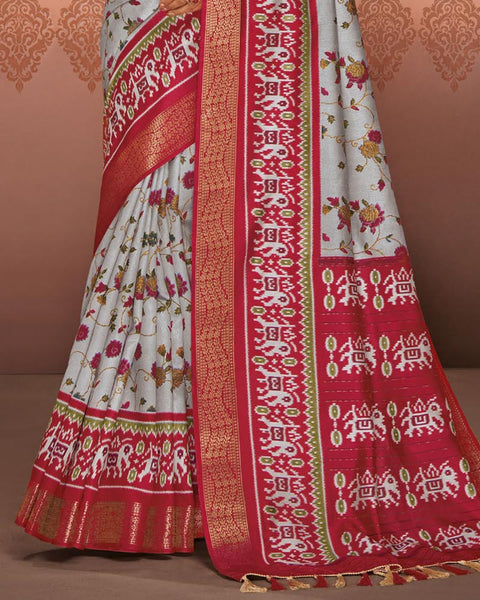 Grey Chateau Patola Print Soft Bhagalpuri Silk Saree With Weaved Fancy Border