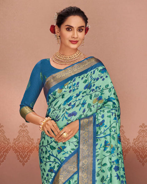 Sea Green Patola Print Soft Bhagalpuri Silk Saree With Weaved Fancy Border