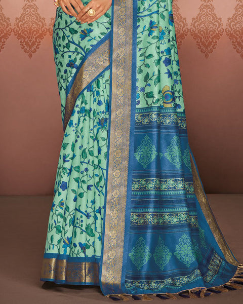 Sea Green Patola Print Soft Bhagalpuri Silk Saree With Weaved Fancy Border