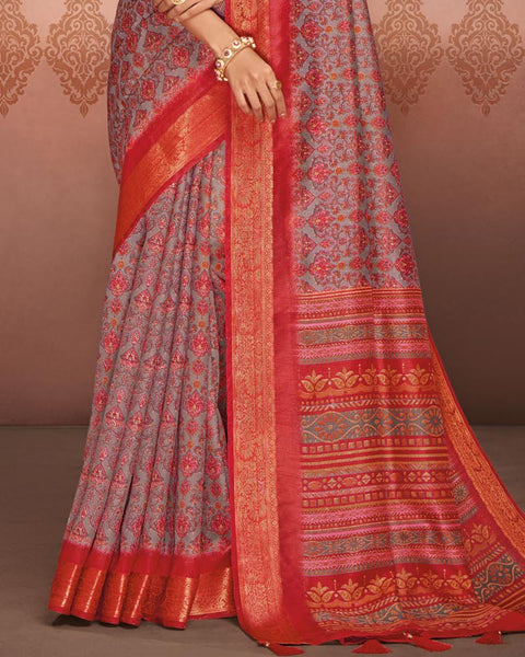 Brick Red Patola Print Soft Bhagalpuri Silk Saree With Weaved Fancy Border