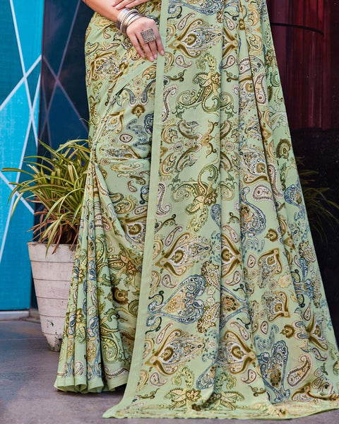 Sage Green Printed Crepe Saree