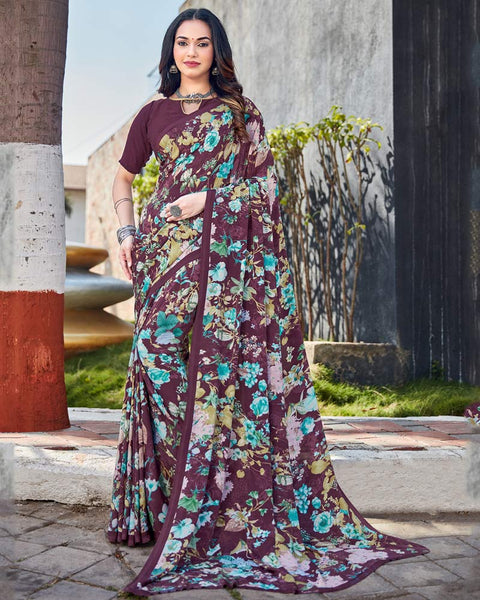 Finn Purple Printed Crepe Saree