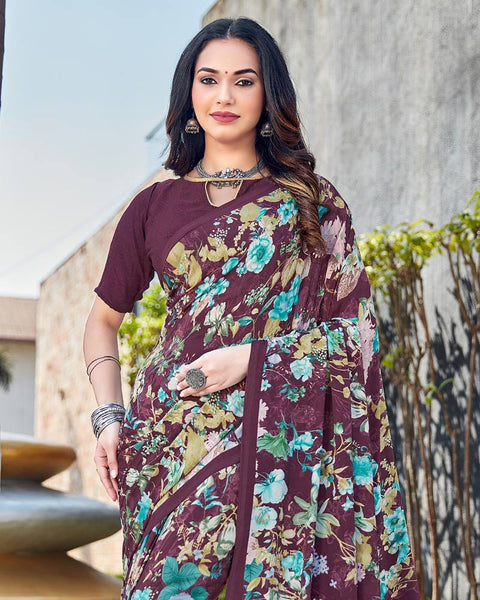 Finn Purple Printed Crepe Saree