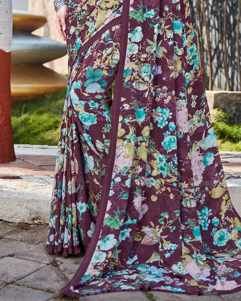 Finn Purple Printed Crepe Saree