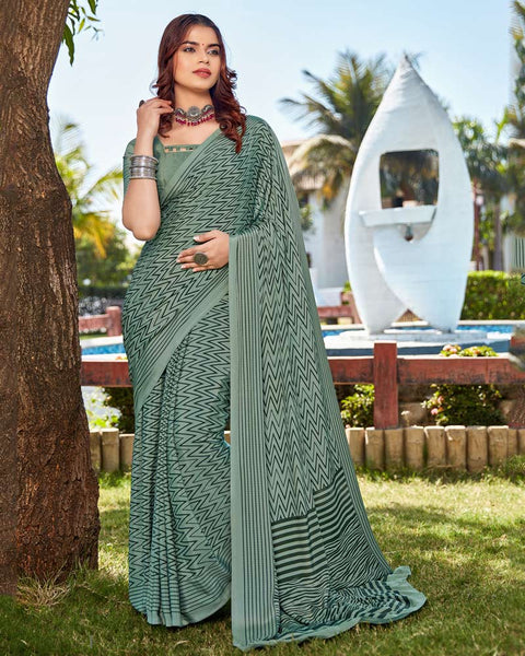 Mist Green Printed Crepe Saree