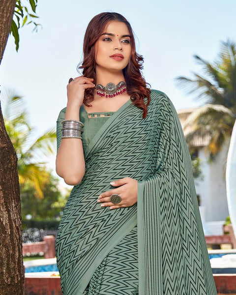 Mist Green Printed Crepe Saree