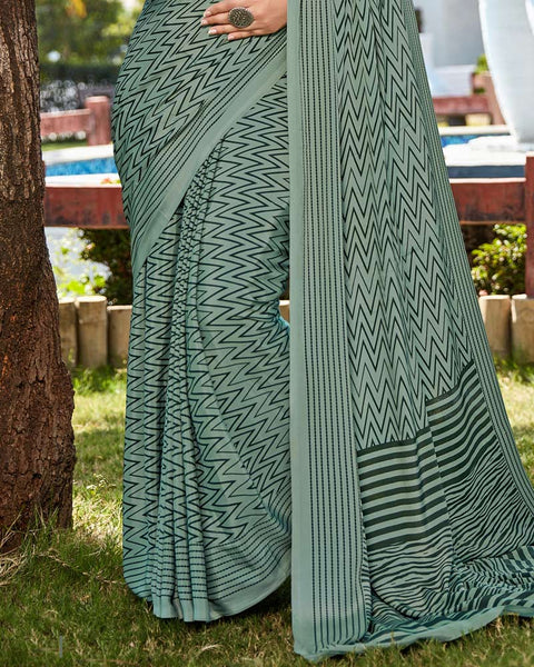 Mist Green Printed Crepe Saree