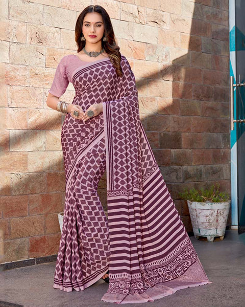 Light Pink Printed Crepe Saree