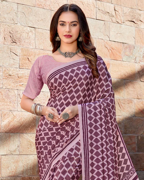 Light Pink Printed Crepe Saree