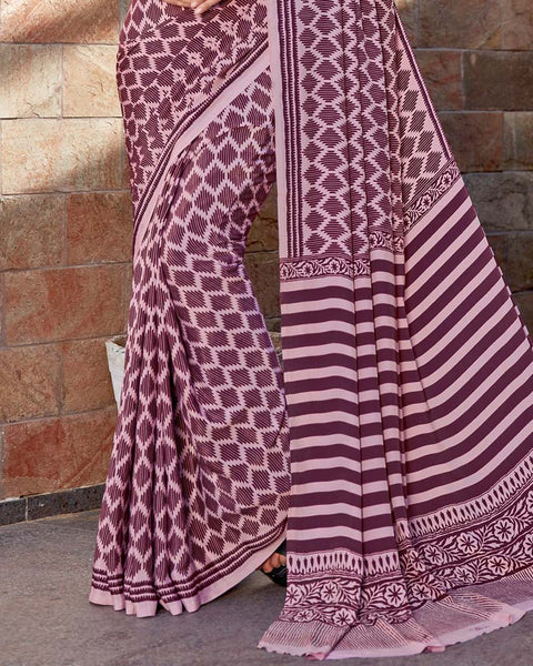 Light Pink Printed Crepe Saree