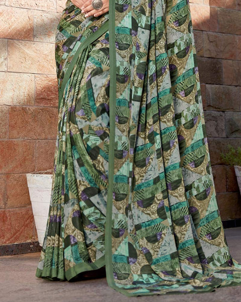 Finch Green Printed Crepe Saree