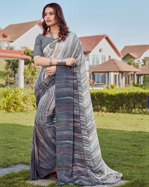 Alto Grey Printed Crepe Saree
