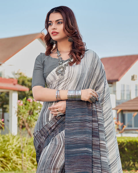 Alto Grey Printed Crepe Saree