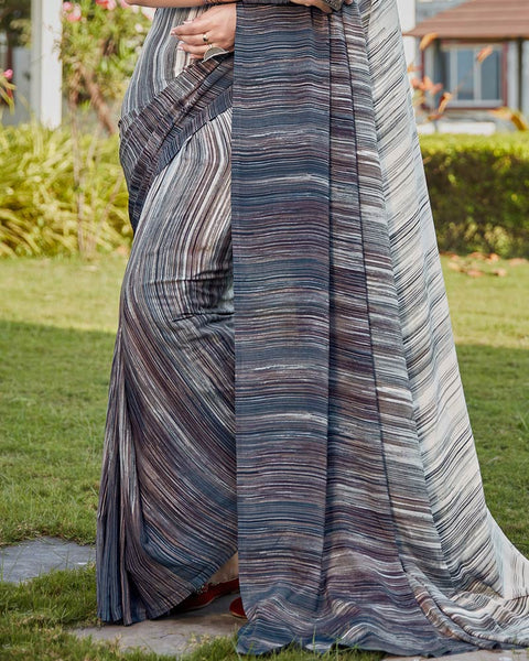 Alto Grey Printed Crepe Saree