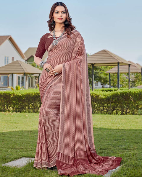 Cameo Pink Printed Crepe Saree