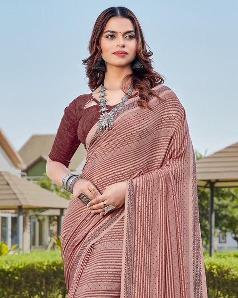 Cameo Pink Printed Crepe Saree
