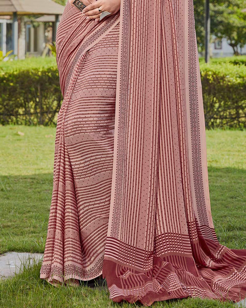 Cameo Pink Printed Crepe Saree
