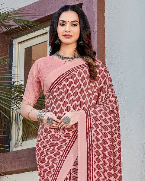 Pastel Pink Printed Crepe Saree