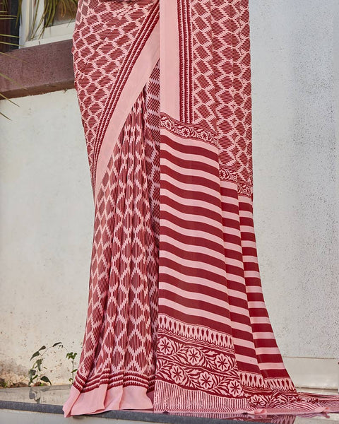 Pastel Pink Printed Crepe Saree