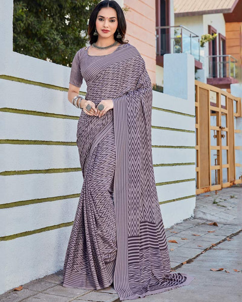 Mamba Violet Printed Crepe Saree